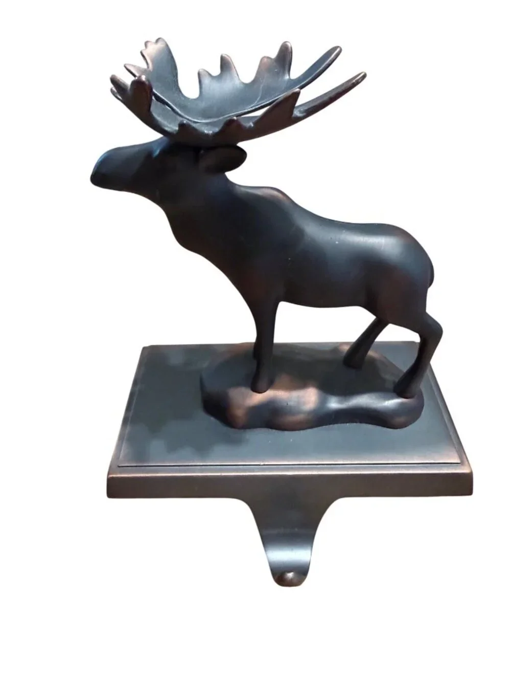 Moose Stocking Holder In Bronze Finish For Mantle Or Shelf Display
